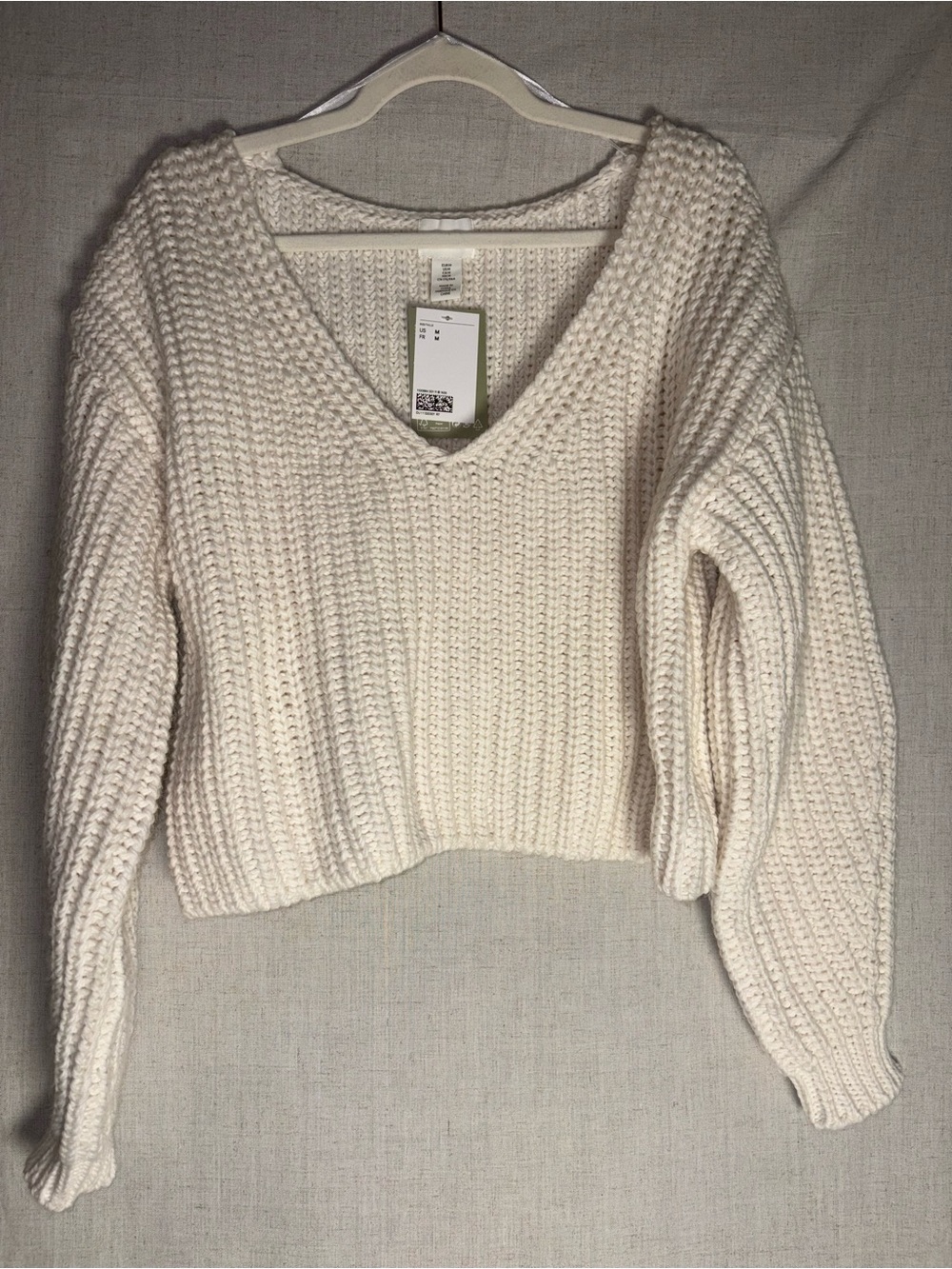 H&M Cream V-Neck Chunky Knit Sweater